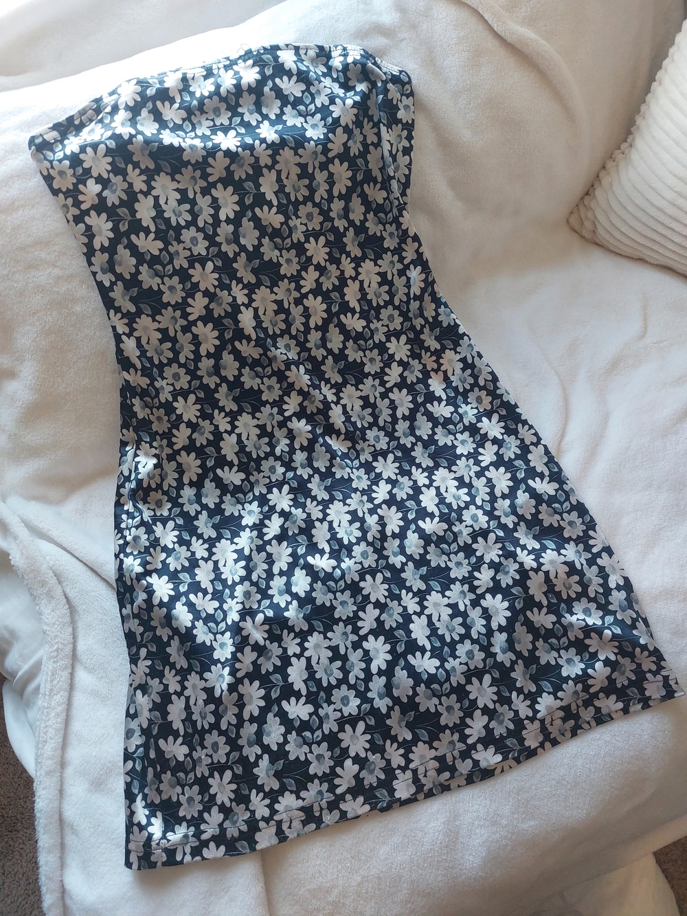 Strapless Navy Floral Mini Dress - Classic Summer Style S/M